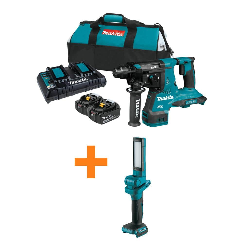 Makita 18V X2 LXT Lithium-Ion 36V 1-1/8 in. Brushless Cordless Rotary Hammer Kit 5.0 Ah with bonus 18V LXT 18 LED Flashlight