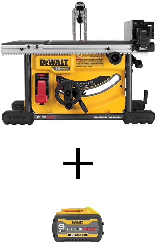 DeWalt Flexvolt 60-Volt Max Lithium-Ion Cordless Brushless 8-1/4 in. Table Saw Kit with Flexvolt 20/60-Volt Max 9.0Ah Battery