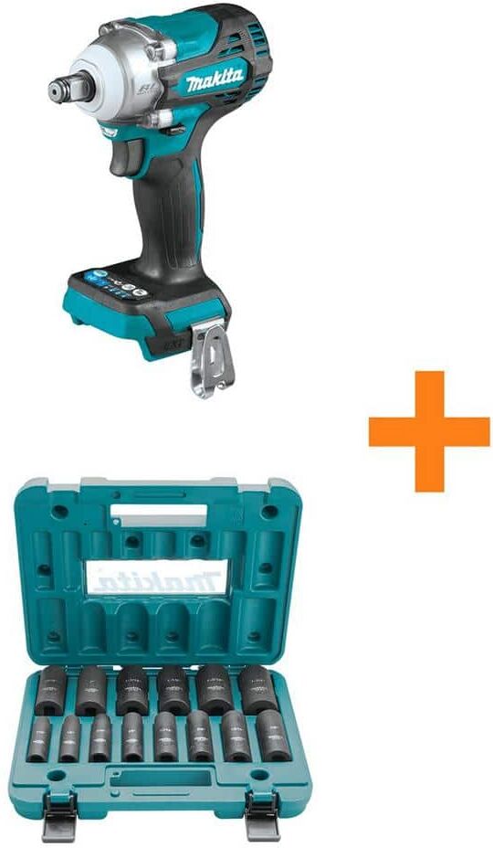 Makita 18V LXT Brushless Cordless 1/2 in. Impact Wrench w/Friction Ring Anvil Tool Only w/1/2 in. Impact Socket Set