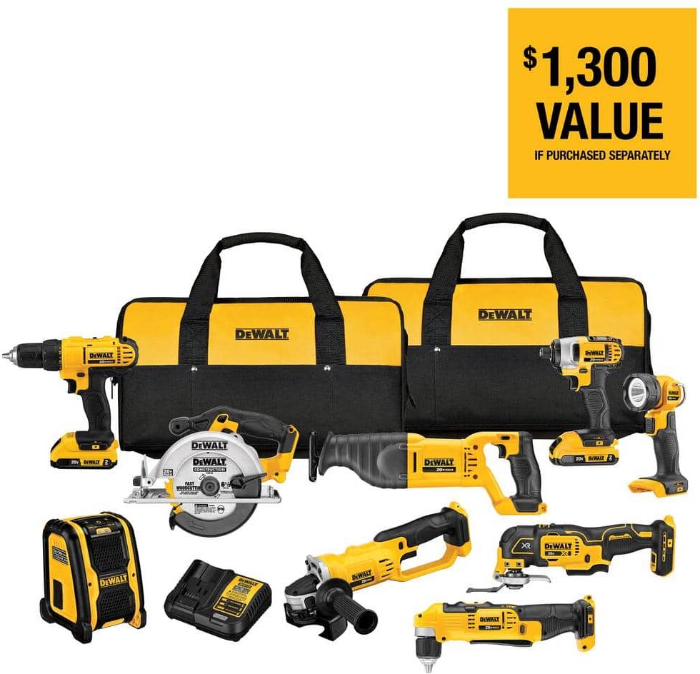 DeWalt 20V MAX Cordless 9 Tool Combo Kit with (2) 20V 2.0Ah Batteries and Charger