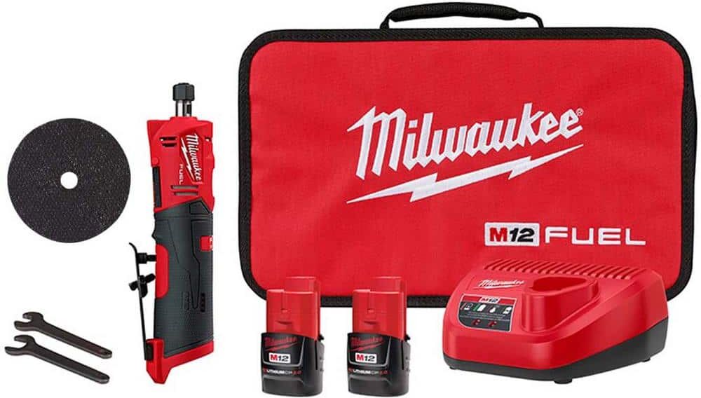 Milwaukee M12 FUEL 12V Lithium-Ion 1/4 in. Cordless Straight Die Grinder Kit w/2 in. Metal Cut Off Wheel 5-Pack