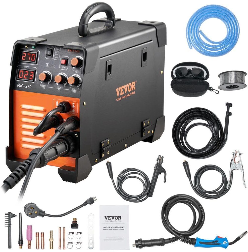 VEVOR 3 In 1 MIG MMA TIG Welder 270 Ampmp 110/220-Volt Welding Machine Combo 110V/220V with LCD Digital Display IGBT Inverter