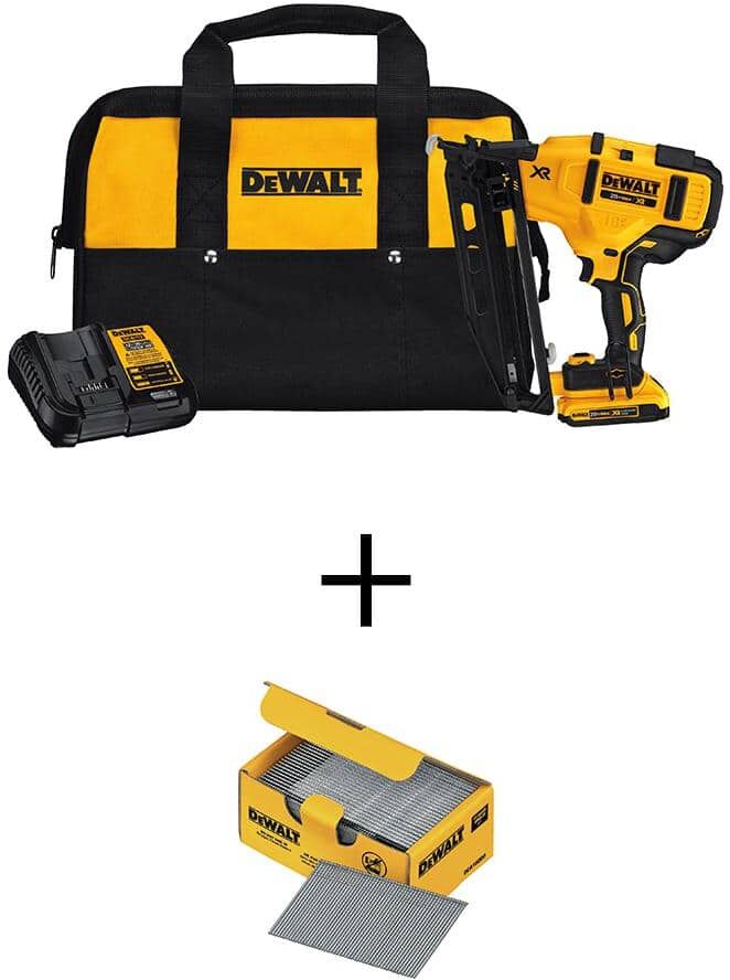 DeWalt 20V MAX XR 16-Gauge Cordless Angled Finish Nailer Kit with 2 in. 16-Gauge Angled Finish Nails (2500 Pack)