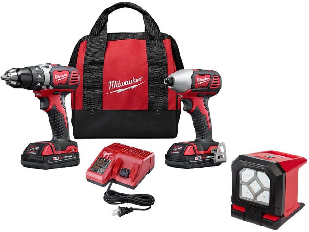 Milwaukee M18 18V Lithium-Ion Cordless Drill Driver/Impact Driver Combo Kit (2-Tool) W/ LED Mounting Flood Light