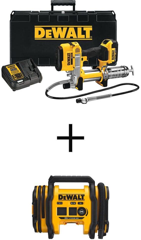 DeWalt 20V MAX Cordless 10,000 PSI Variable Speed Grease Gun and Cordless Electric Portable Inflator with 4Ah Battery & Charger