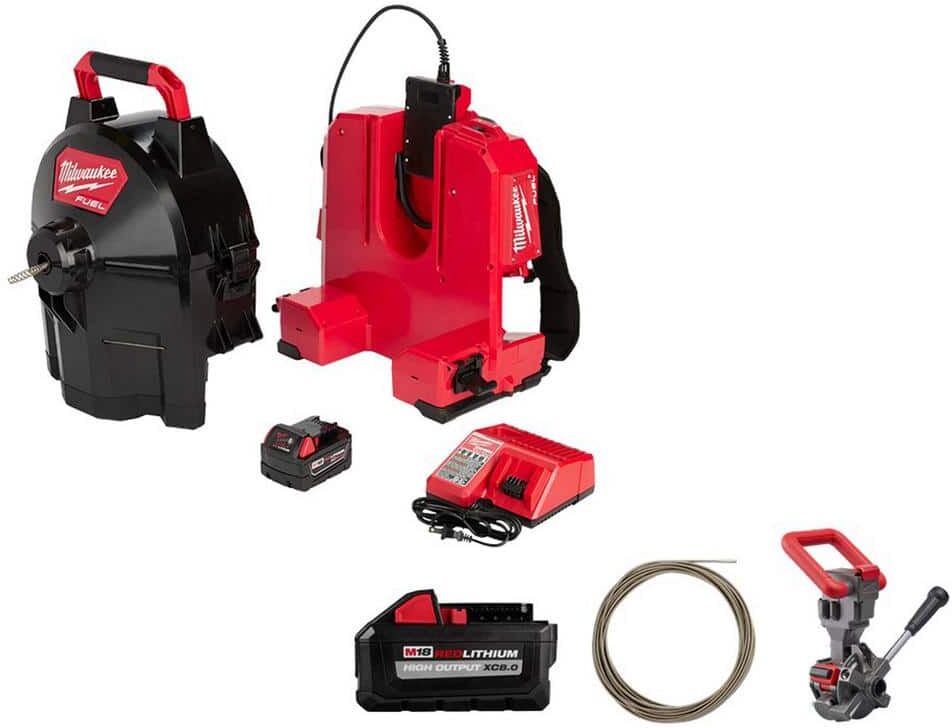 Milwaukee M18 Fuel 18V Lithium-Ion Cordless Drain Cleaning 5/16 in. Switch Pack Sectional Drum Kit with 8.0 Ah Battery