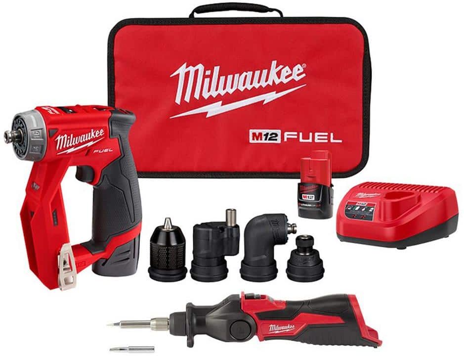 Milwaukee M12 FUEL 12V Lithium-Ion Brushless Cordless 4-in-1 Installation 3/8 in. Drill Driver Kit with M12 Soldering Iron