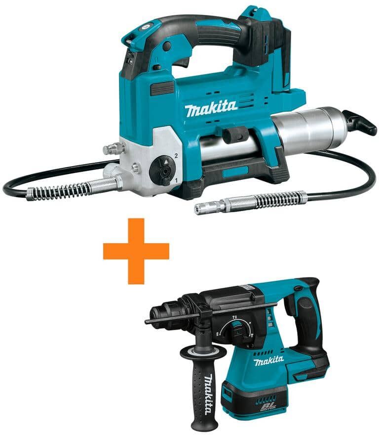 Makita 18V LXT Lithium-Ion Grease Gun (Tool Only) with 18V LXT 1 in. Brushless SDS-Plus Rotary Hammer Drill (Tool-Only)