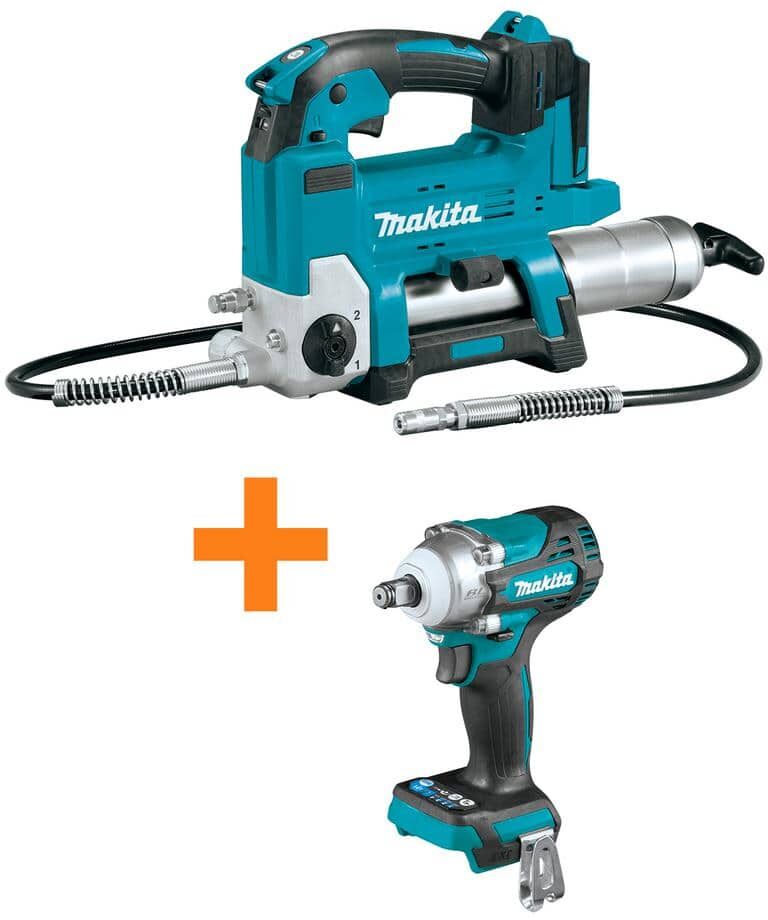 Makita 18V LXT Lithium-Ion Grease Gun (Tool Only) with 18V LXT Lithium-Ion Brushless 4-Speed 1/2 in. Sq. Drive Impact Wrench