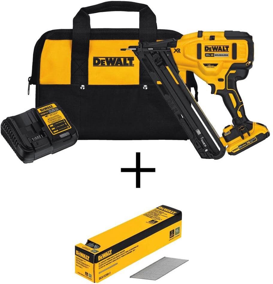 DeWalt 20V MAX XR Lithium-Ion Cordless 15-Gauge Finish Nailer Kit and 2 in. x 15-Gauge Angled Finish Nails (2500 Pieces)