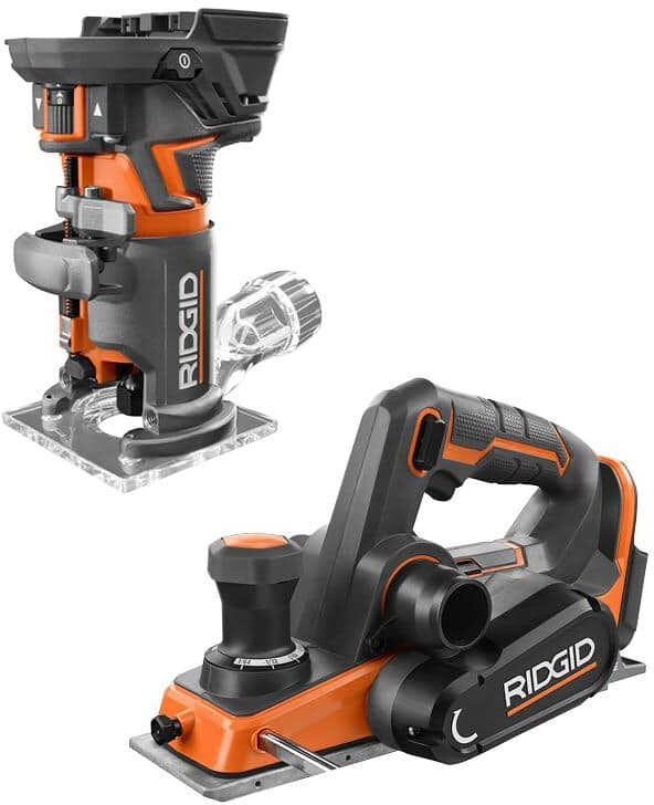 RIDGID 18V Brushless Cordless 2-Tool Combo Kit w/ 3-1/4 in. Hand Planer w/ Dust Bag and Compact Fixed Base Router (Tools Only)