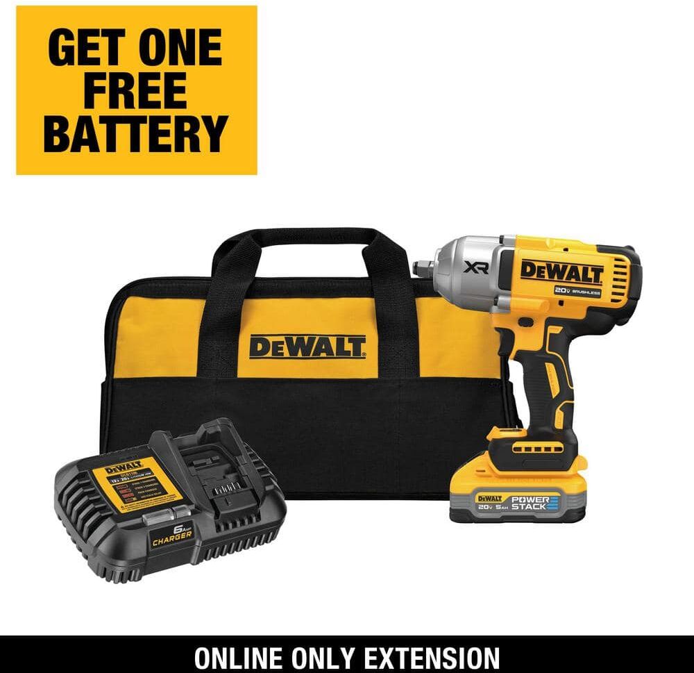 DeWalt 20V MAX XR Lithium-Ion Cordless 1/2 in. Impact Wrench with Hog Ring Anvil Kit with POWERSTACK 5.0Ah Battery and Charger