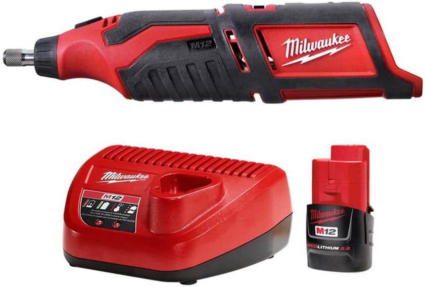 Milwaukee M12 12V Lithium-Ion Cordless Rotary Tool w/Compact Battery Pack 2.0Ah and Charger Starter Kit