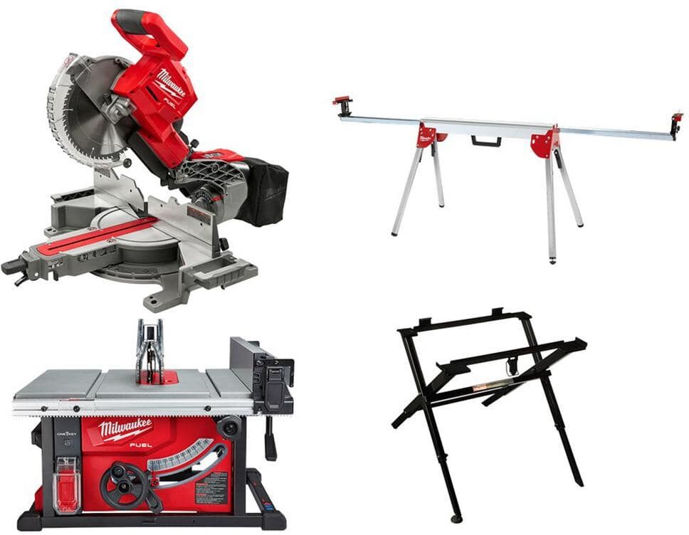 Milwaukee M18 FUEL ONE-KEY 18-Volt Lithium-Ion Brushless Cordless 8-1/4 in. Table Saw with Stand and 10 in. Miter Saw with Stand