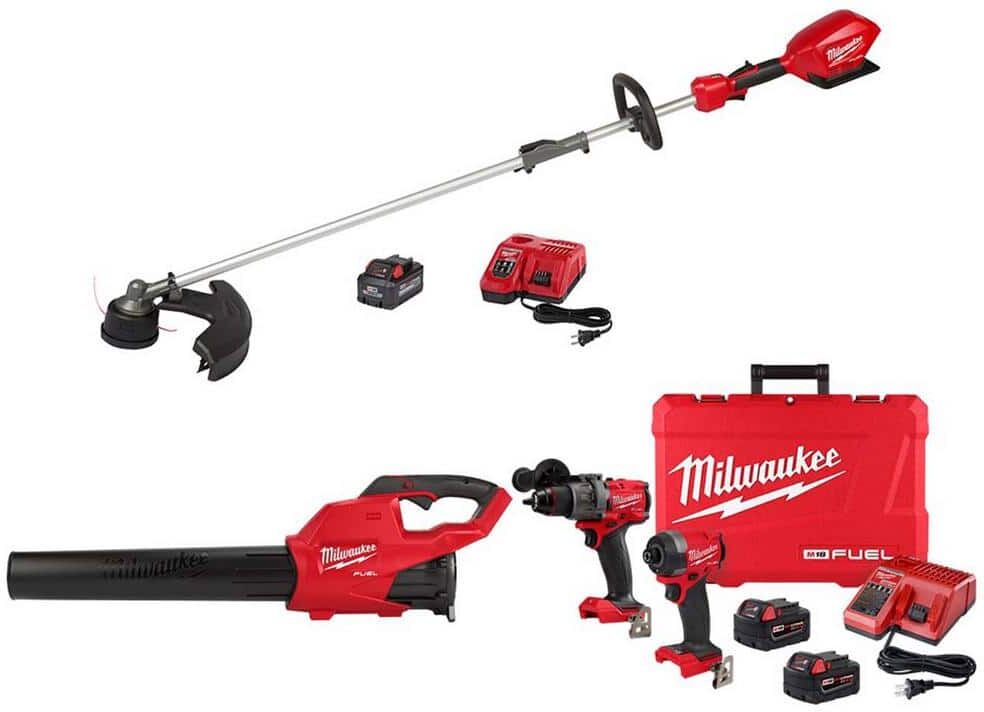 Milwaukee M18 FUEL 18V Lithium-Ion Brushless Cordless String Trimmer Kit w/Blower & Hammer Drill/Impact Driver Combo Kit (3-Tool)