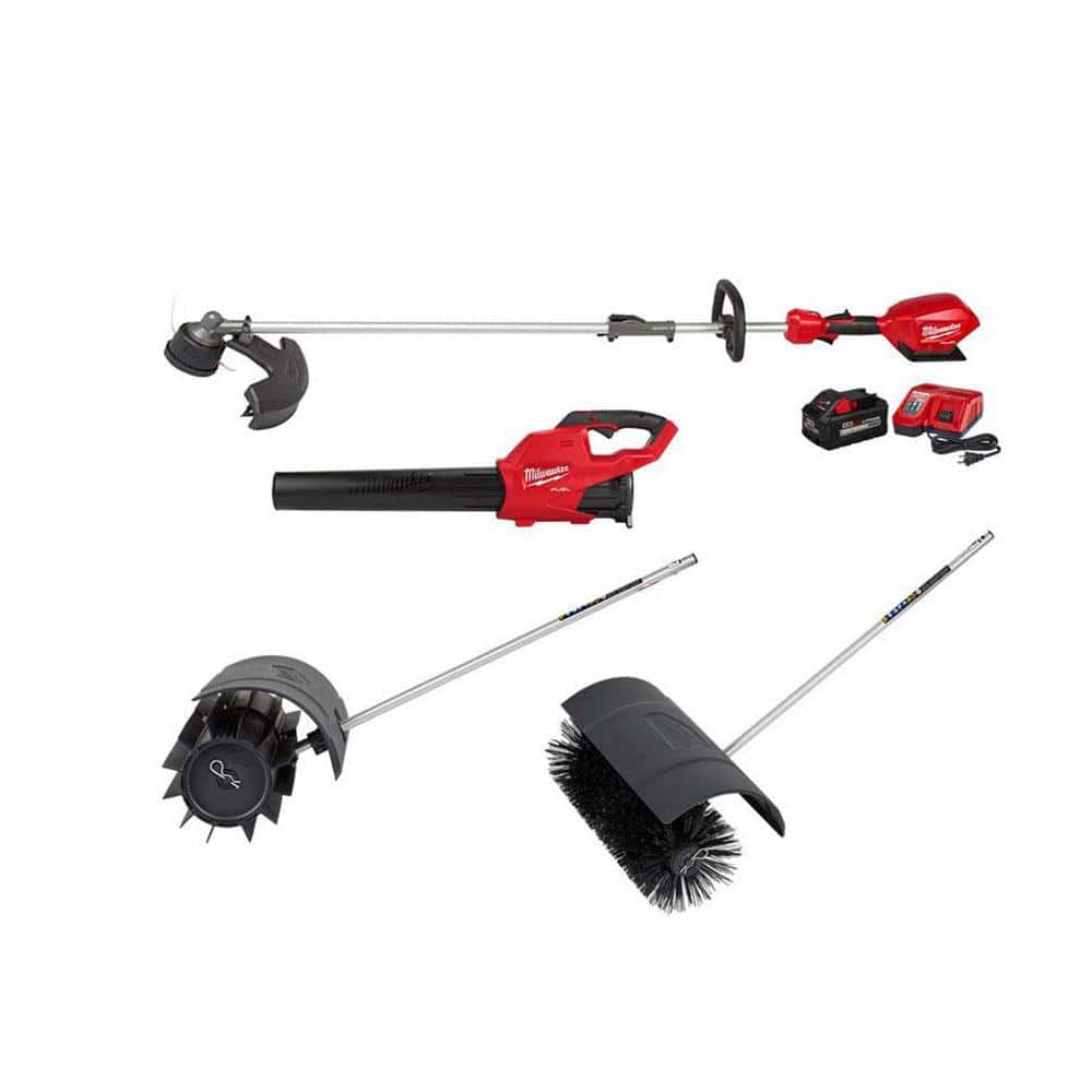 Milwaukee M18 FUEL 18V Lithium-Ion Brushless Cordless Electric String Trimmer/Blower Combo Kit w/Broom, Bristle Brush (4-Tool)