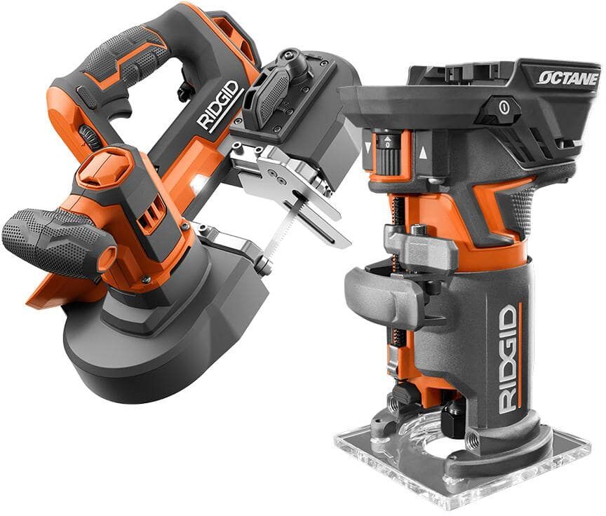 RIDGID 18V Cordless 2-Tool Combo Kit with Compact Band Saw and OCTANE Brushless Compact Fixed Base Router (Tools Only)