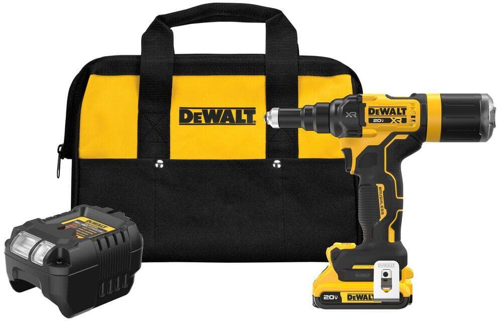 DeWalt 20V MAX XR Lithium-Ion Brushless Cordless 3/16 in. Rivet Tool Kit with 2.0 Ah Battery, Charger and Bag