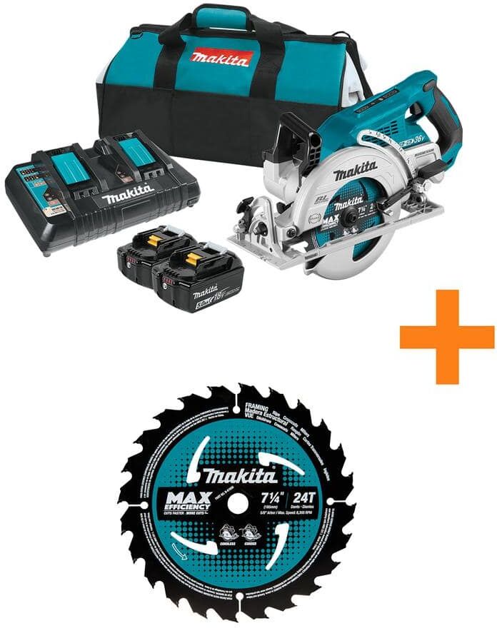 Makita 18V X2 LXT (36V) Brushless Cordless Rear Handle 7.25 in. Circular Saw Kit 5.0Ah with 7.25 in. Saw Blade