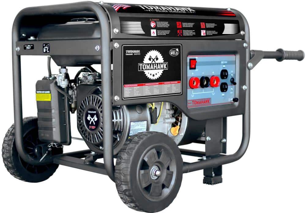 Tomahawk Power 120 Amp DC Multi Process MMA Stick Welder Generator w/ 7 HP 2,200-Watt Inverter Engine Driven Welder and Wheel Kit