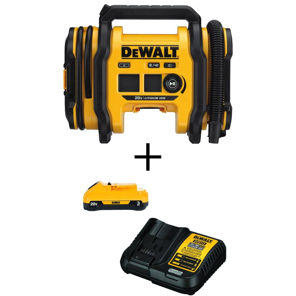 DeWalt 20V MAX Cordless Electric Portable Inflator with 3.0Ah Compact Lithium-Ion Battery Pack and 12V to 20V MAX Charger