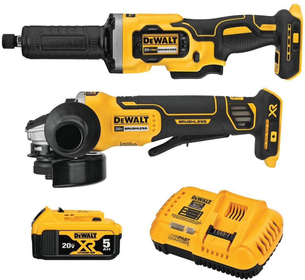 DeWalt 20V MAX XR Cordless Grinder 2 Tool Combo Kit with 4.5 in. Grinder, 1-1/2 in. Die Grinder, and (1) 5.0Ah Battery