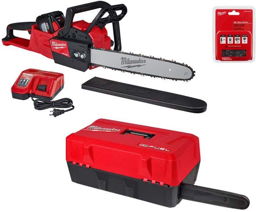 Milwaukee M18 FUEL 16 in. 18V Lithium-Ion Battery Brushless Cordless Chainsaw Kit w/12.0 Ah Battery, Charger, Case, Chain