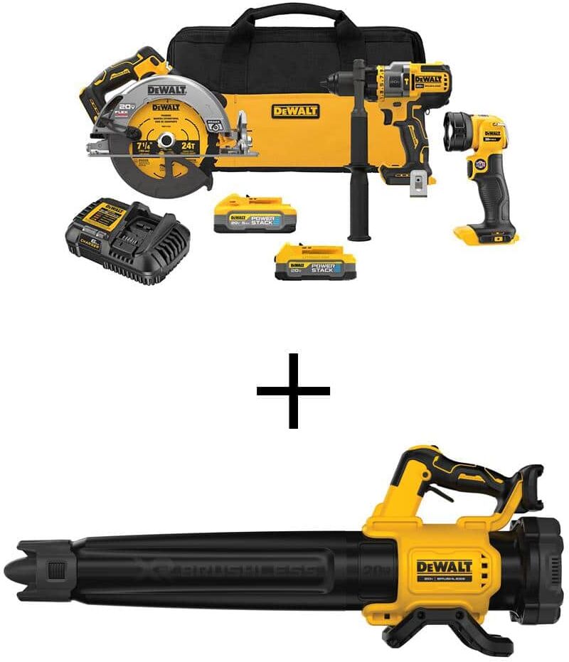 DeWalt 20V MAX Lithium-Ion Cordless 3-Tool Combo Kit and 125 MPH 450 CFM Brushless Blower with 5.0 Ah Battery & 1.7 Ah Battery