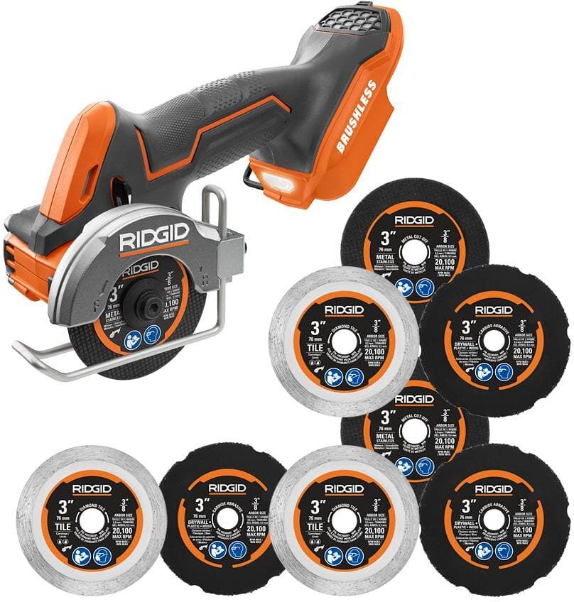 RIDGID 18V SubCompact Brushless Cordless 3 in. Multi-Material Saw (Tool Only) with (9) Cutting Wheels