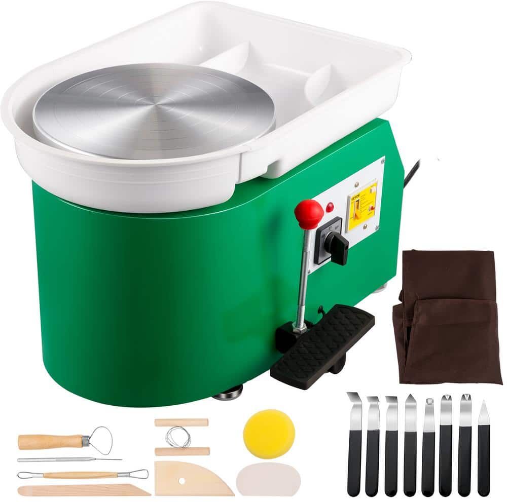 VEVOR 11 in. Pottery Wheel 350-Watt Adjustable Feet Lever Pedal Electric DIY Clay Tool with Tray for Ceramic Work, Green