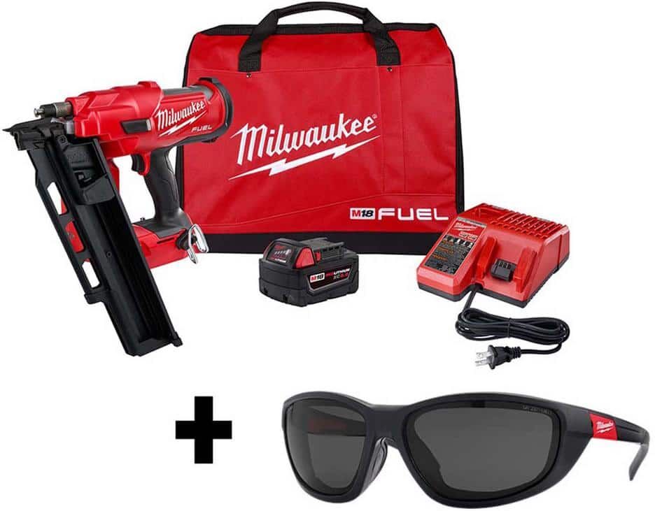 Milwaukee M18 FUEL 3-1/2 in. 18-Volt 21-Degree Lithium-Ion Brushless Framing Nailer Kit and Polarized Tinted Safety Glasses