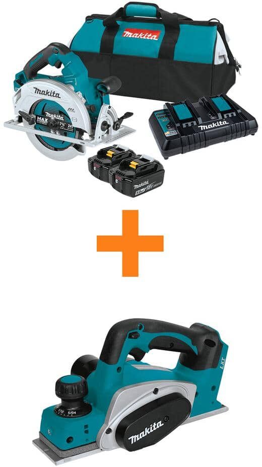 Makita 18V X2 LXT Lithium-Ion Brushless Cordless 7-1/4 in. Circular Saw Kit 5.0Ah with bonus 18V LXT 3-1/4 in. Cordless Planer