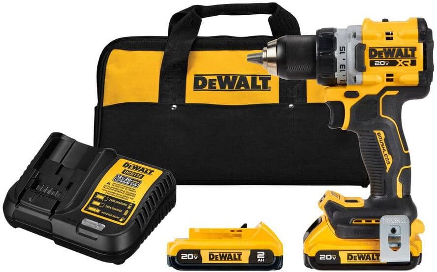 DeWalt 20V MAX Lithium-Ion Cordless Brushless 1/2 in. Drill Driver Kit with (2) 2.0Ah Batteries, Charger and Bag