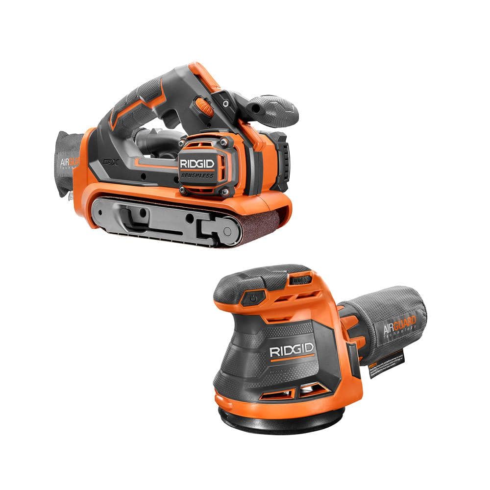 RIDGID 18V Cordless 2-Tool Combo Kit with 5 in. Random Orbit Sander and Brushless 3 in. x 18 in. Belt Sander (Tools Only)