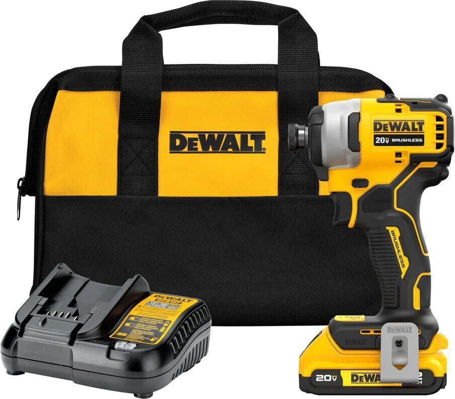 DeWalt ATOMIC 20V Max Lithium-Ion Brushless Cordless Compact 1/4 in. Impact Driver Kit with 2.0Ah Battery, Charger and Bag