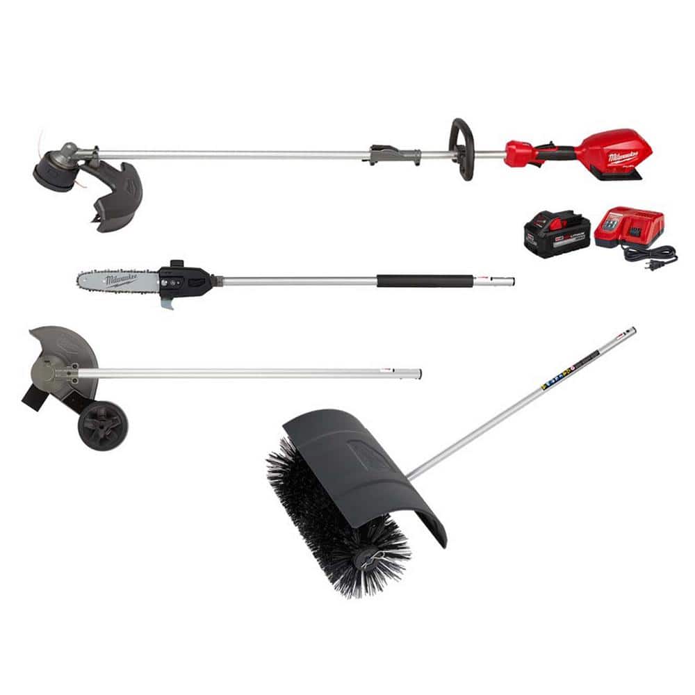 Milwaukee M18 FUEL 18V Lithium-Ion Brushless Cordless QUIK-LOK String Trimmer 8Ah Kit w/Bristle Brush, Pole Saw, Edger Attachments