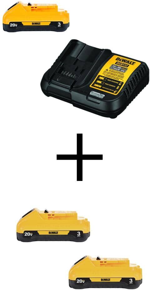 DeWalt 20V MAX Compact Lithium-Ion 3.0Ah Battery Pack (3-Pack) with 12-Volt to 20-Volt MAX Charger