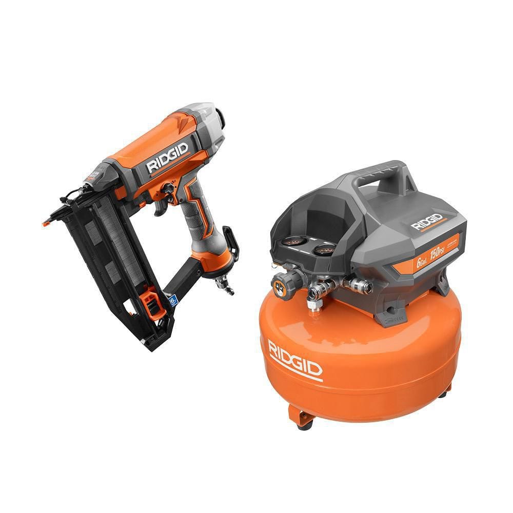 RIDGID 6 Gal. Portable Electric Pancake Air Compressor with 16-Gauge 2-1/2 in. Straight Finish Nailer