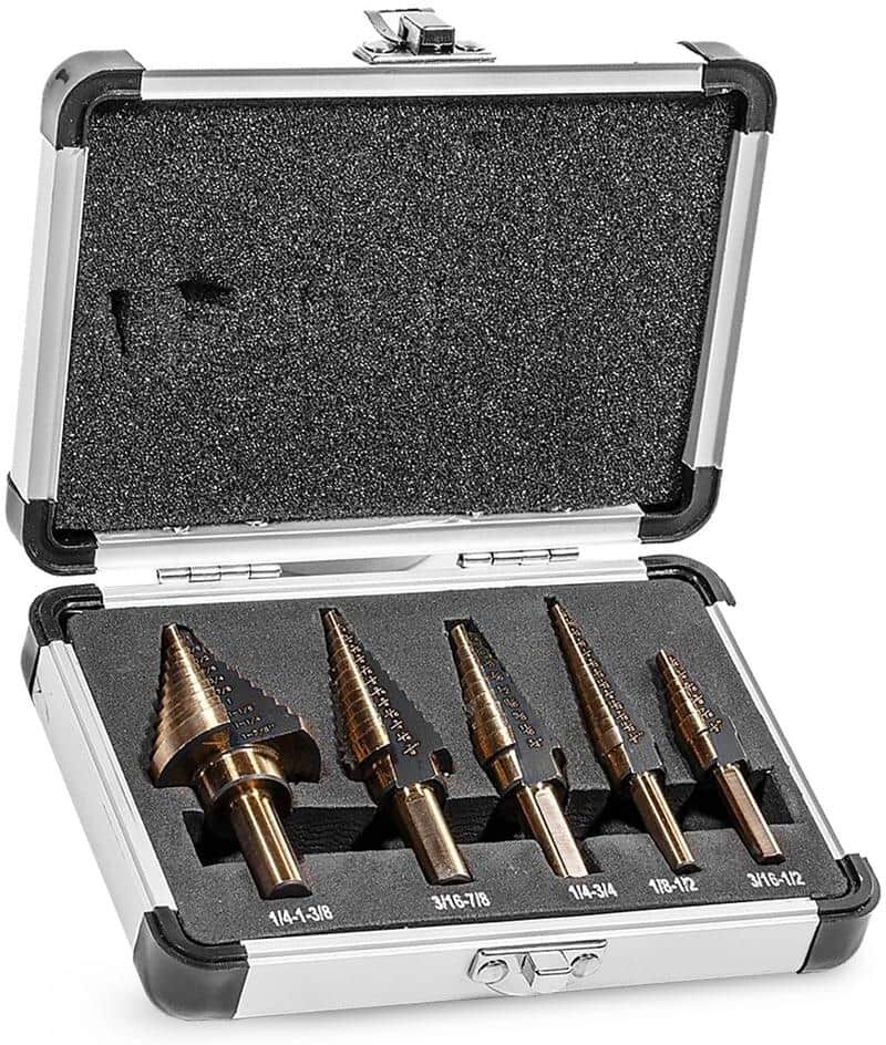 XtremepowerUS 1/4 in. HSS Titanium Step Drill Bit Set with Storage Case (5-Piece)