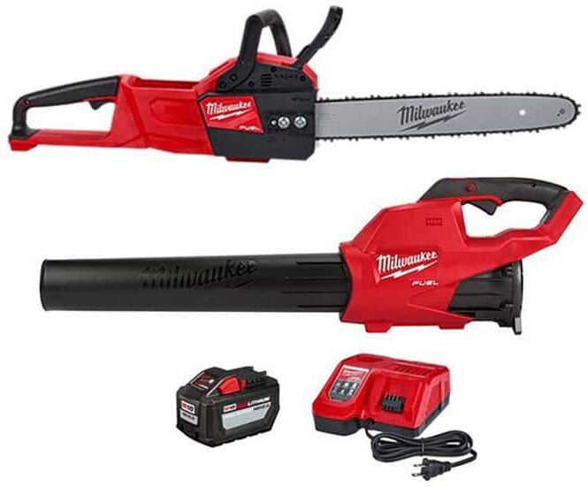 Milwaukee M18 FUEL 16 in. 18V Lithium-Ion Brushless Battery Chainsaw/Pole Saw Kit w/12.0Ah Battery and M18 FUEL Blower(2-Tool)