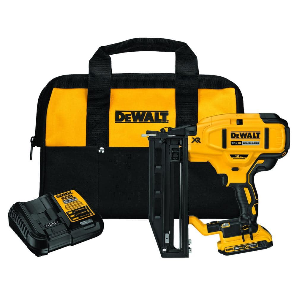 DeWalt 20V MAX XR Lithium-Ion 16-Gauge Cordless Finish Nailer Kit with 2.0Ah Battery, Charger and Kit Bag