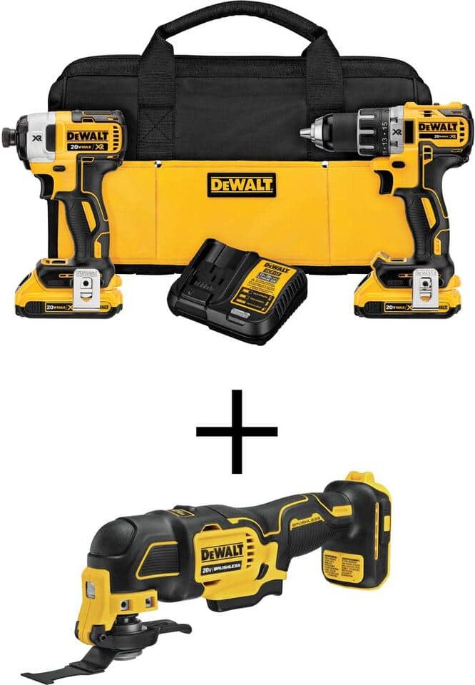 DeWalt 20V MAX XR Cordless Drill/Impact 2 Tool Combo Kit, ATOMIC 20V Oscillating MultiTool, and (2) 20V 2.0Ah Batteries