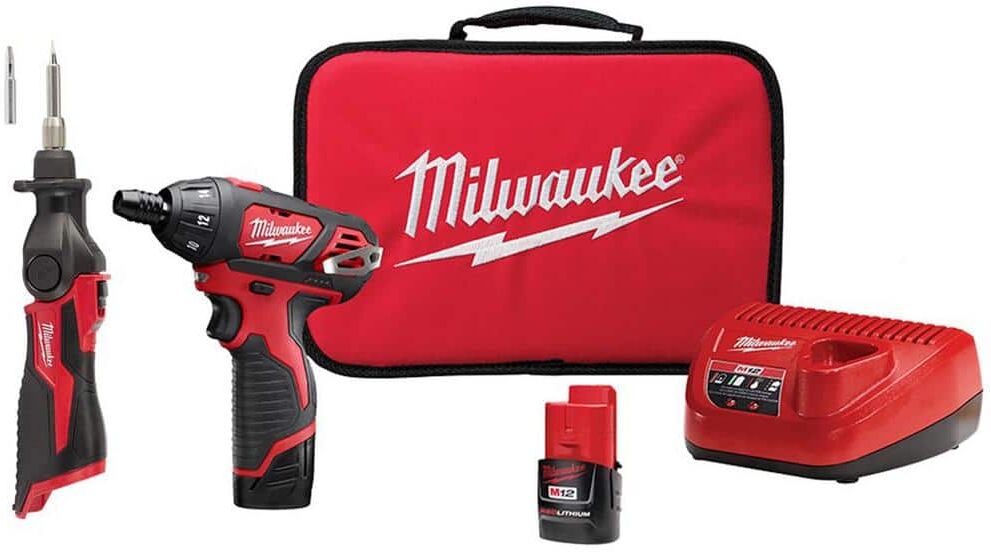 Milwaukee M12 12V Lithium-Ion Cordless 1/4 in. Hex Screwdriver Kit w/ M12 Lithium-Ion Cordless Soldering Iron (Tool Only)