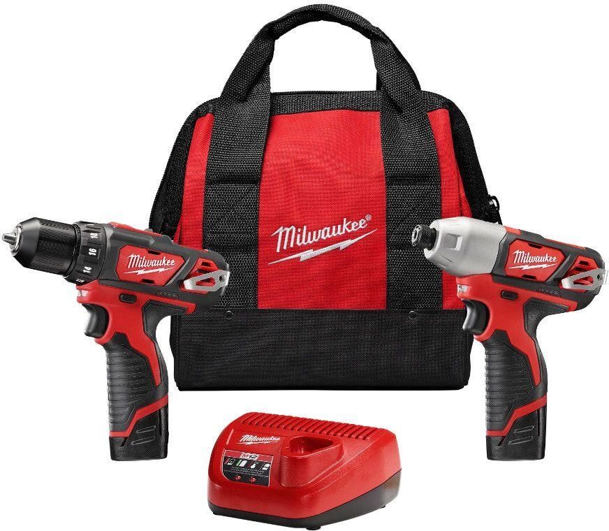 Milwaukee M12 12V Lithium-Ion Cordless Drill Driver/Impact Driver Combo Kit with Two 1.5Ah Batteries, Charger and Bag (2-Tool)