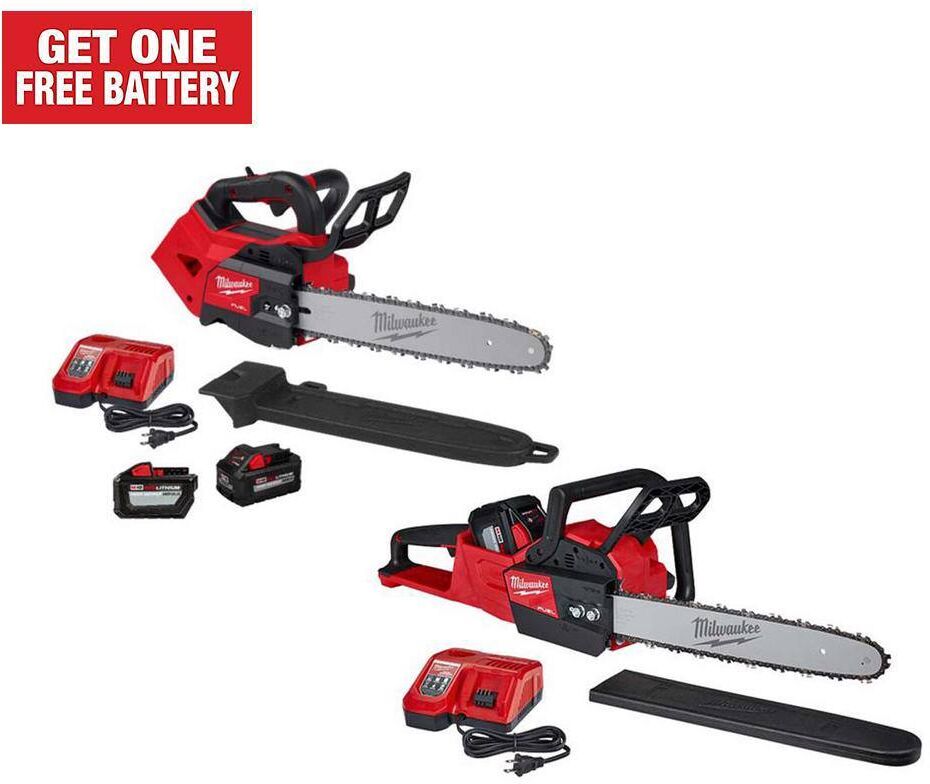 Milwaukee M18 FUEL 14 in. Top Handle 18V Lithium-Ion Brushless Cordless Chainsaw w/16 in. Chainsaw, 8.0 Ah, (2) 12.0 Ah Battery