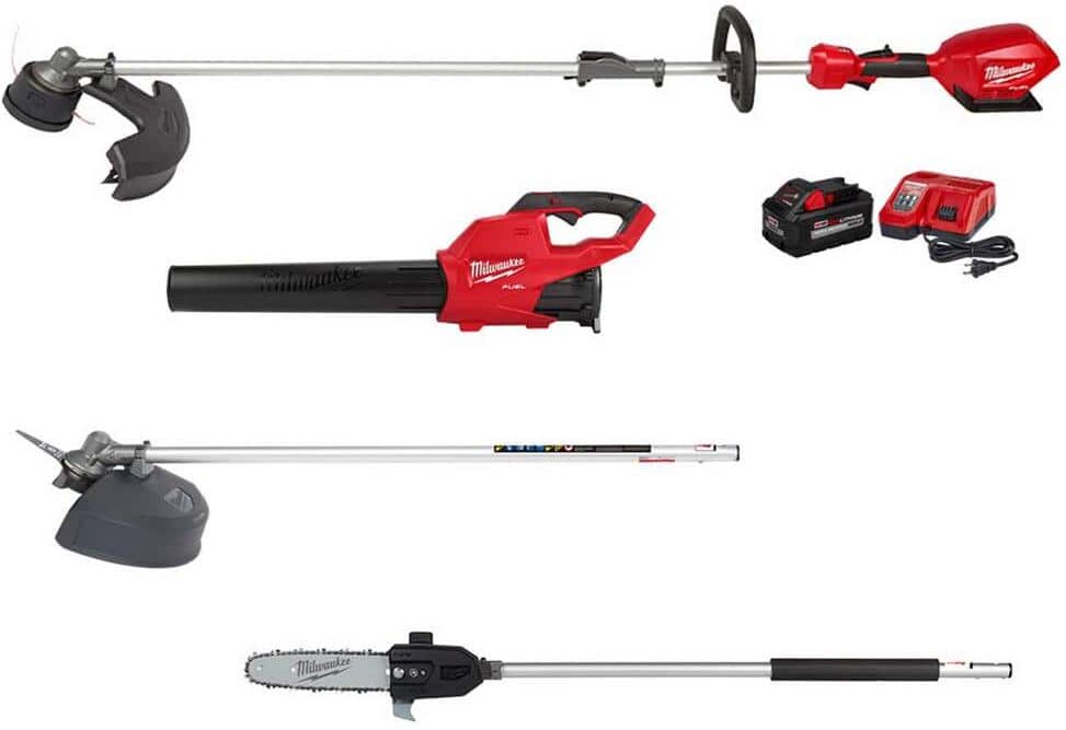 Milwaukee M18 FUEL 18V Lith-Ion Brushless Cordless Electric String Trimmer/Blower Combo Kit with Brush Cutter Pole Saw(4-Tool)