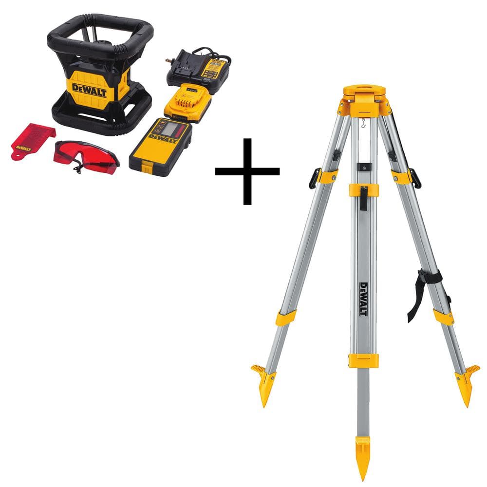 DeWalt 20V MAX Lithium-Ion Red Rotary Red Laser Level, TSTAK Storage Case, and Tripod with 20V 2Ah Battery and Charger