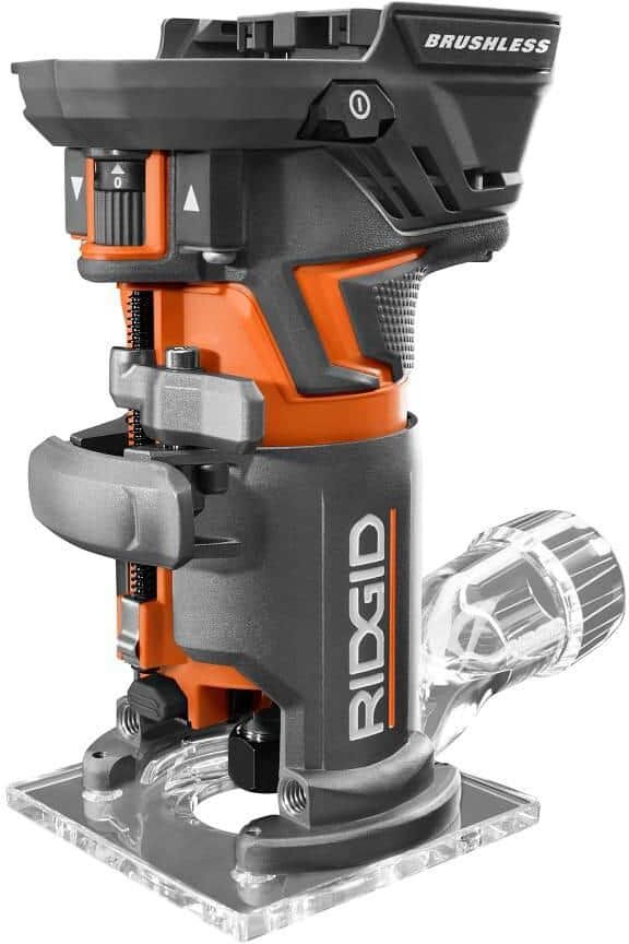 RIDGID 18V OCTANE Brushless Cordless Compact Fixed Base Router with 1/4 in. Bit, Round and Square Bases and Collet Wrench