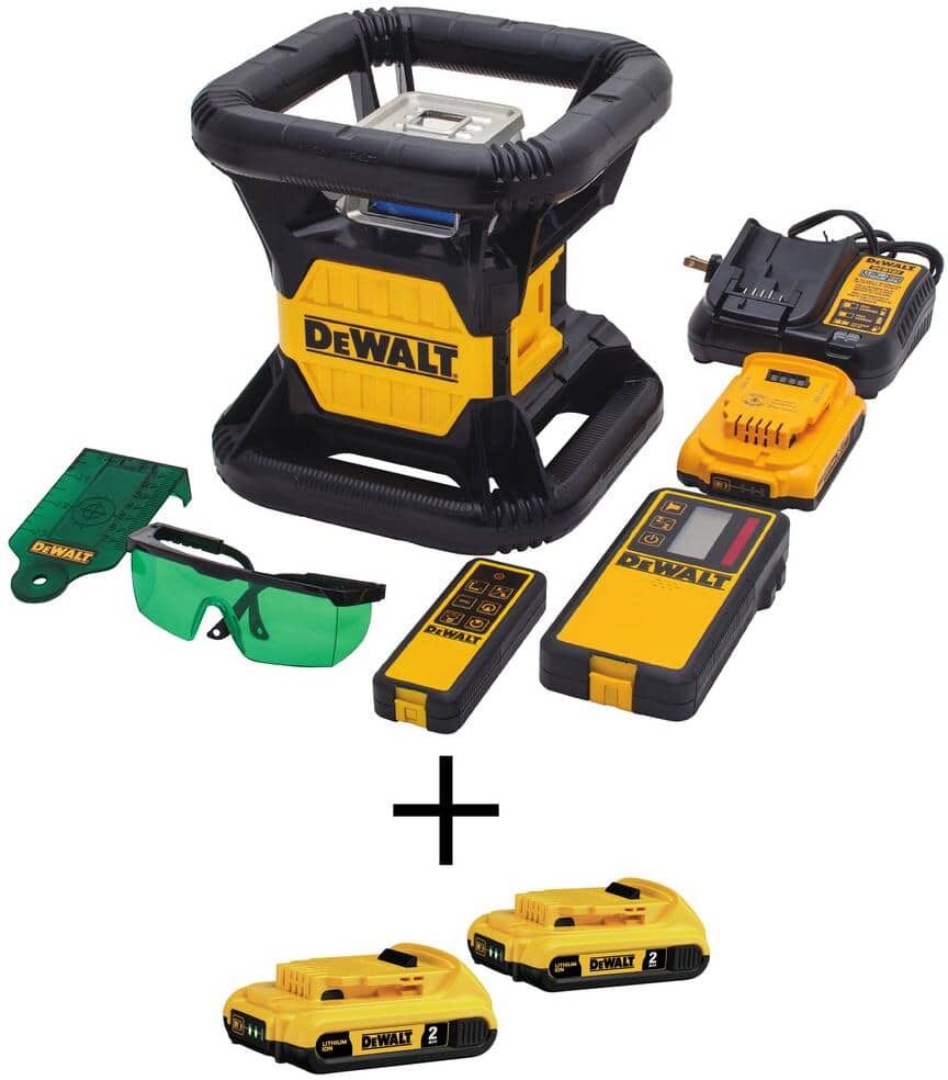 DeWalt 20V MAX Lithium-Ion 250 ft. Green Self-Leveling Rotary Laser Level with (3) 2Ah Batteries, Charger, & TSTAK Case