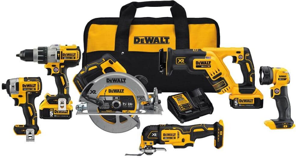 DeWalt 20V MAX Cordless 6 Tool Combo Kit with (2) 20V 5.0Ah Batteries and Charger